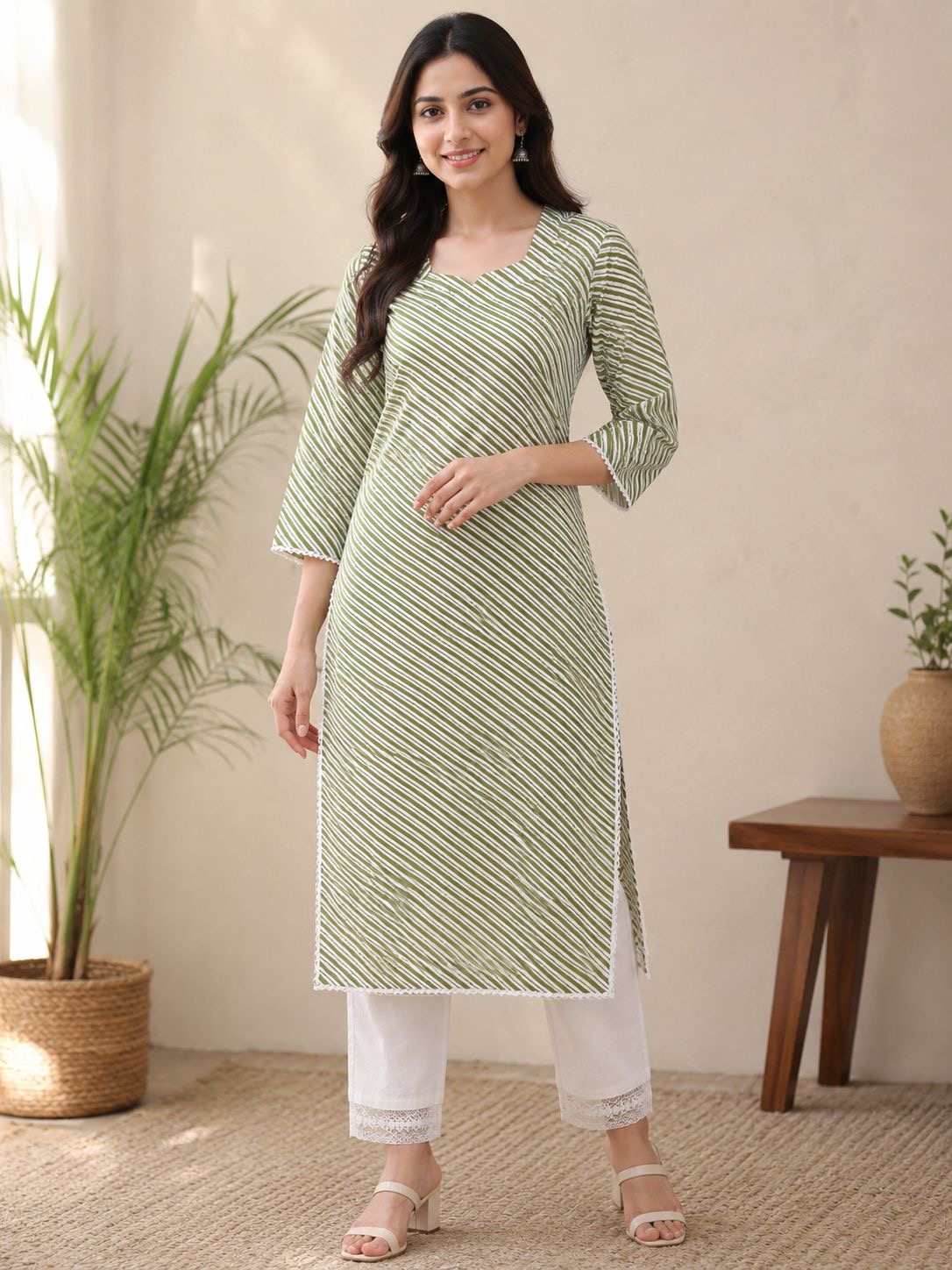 Olive Stripe Grace Kurti Set