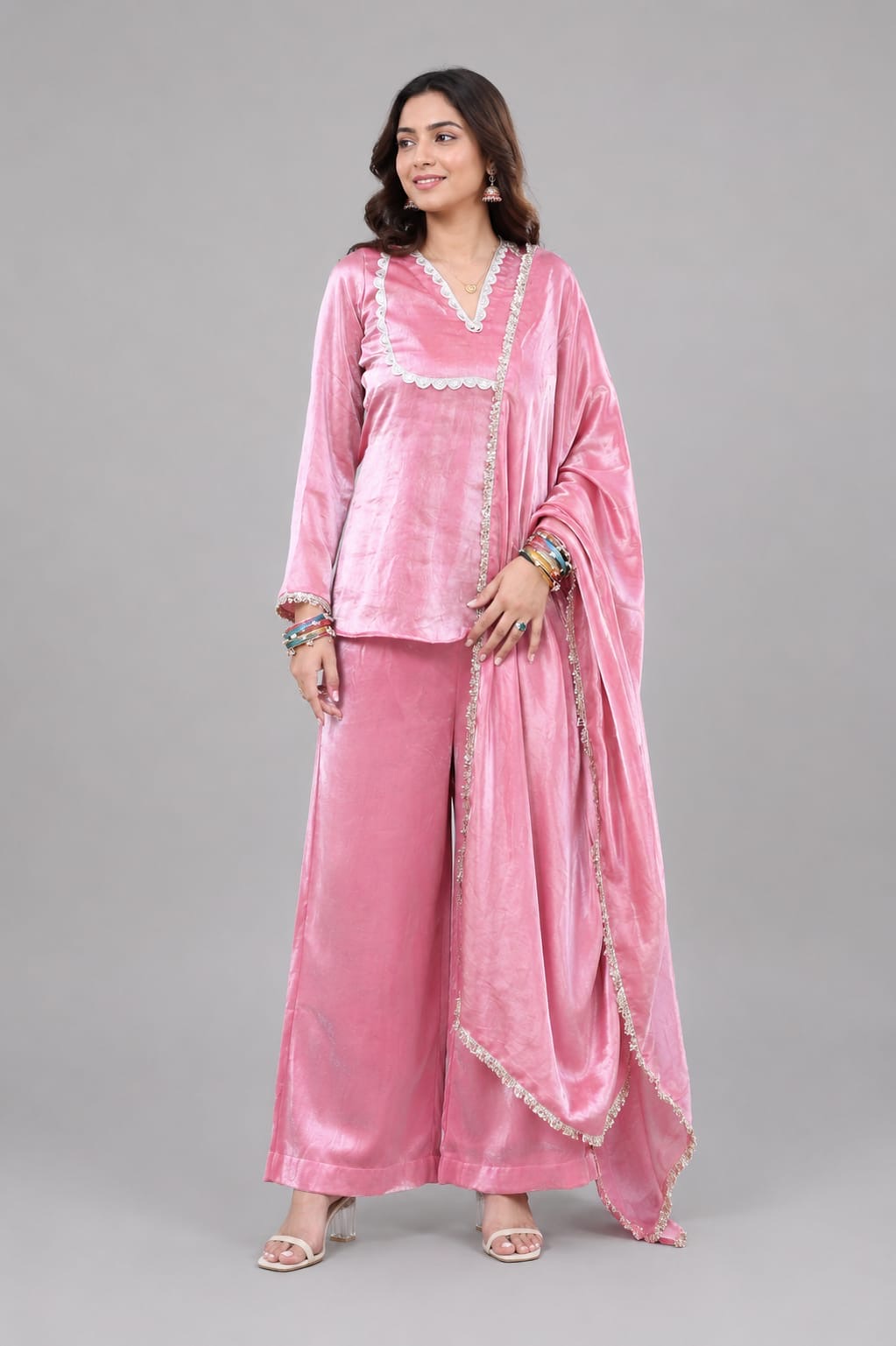 Blush Pink Kurta Palazzo Set with Dupatta